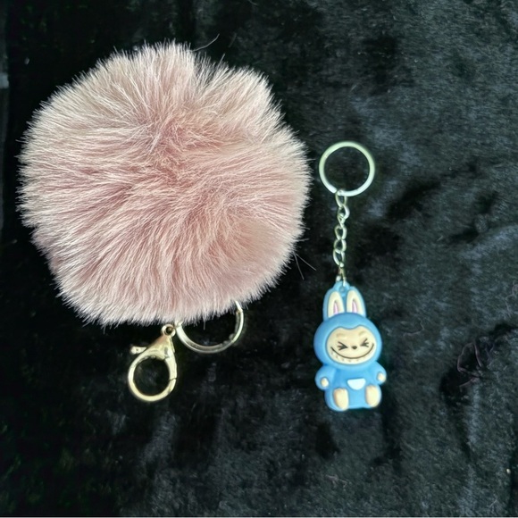 Labubu Blue Keychain Toy #2 & Large Pink Pom Pom - Picture 12 of 12